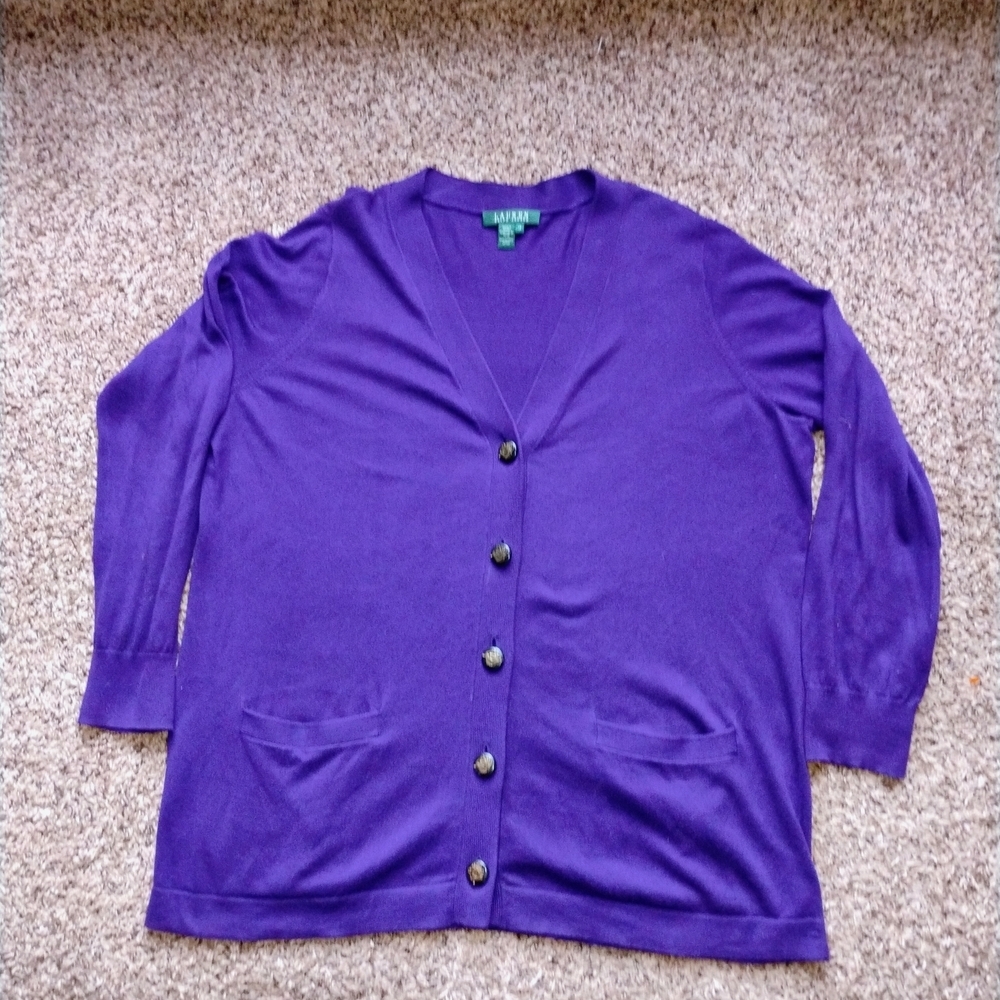 Vintage 90s Ralph Lauren Purple Cotton Cardigan XL Horse Head Buttons  New Cond